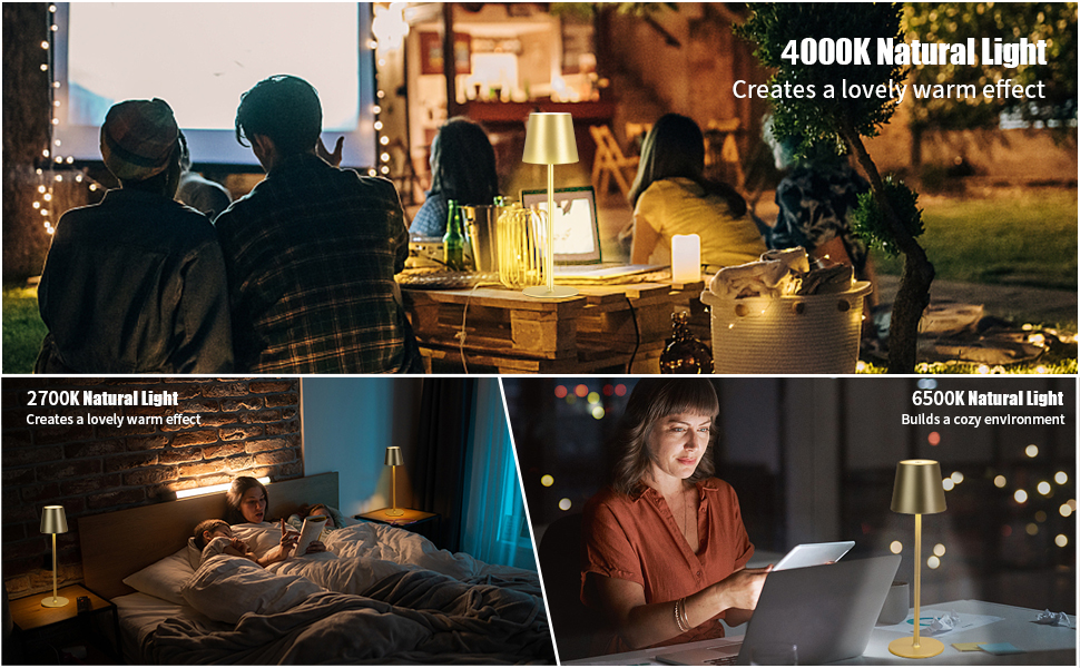 2 LED акумуляторні диммерні настільні лампи бездротові, перезаряджувані, тепле світло 3000K, для дому та вулиці, з USB-C, алюміній, IP54 вологостійкі, чорно-коричневі