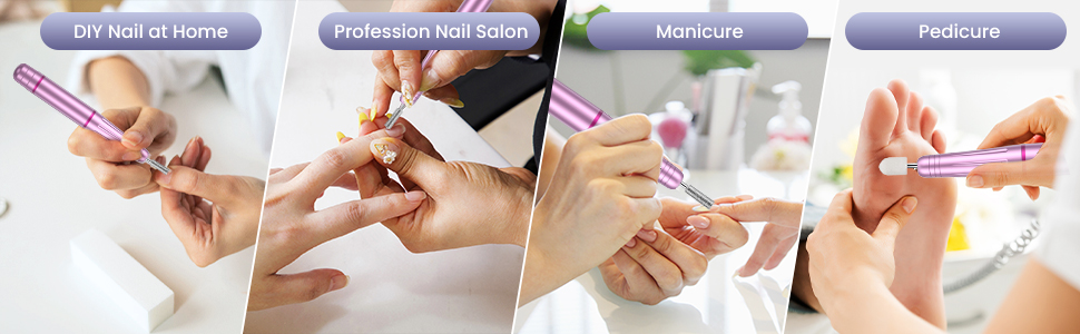 Електрична машинка для манікюру Nagelfräser 11 в 1 з регулюванням швидкості 20000 об/хв для гель-лаку, акрилу та апаратної манікюру (фіолетовий)