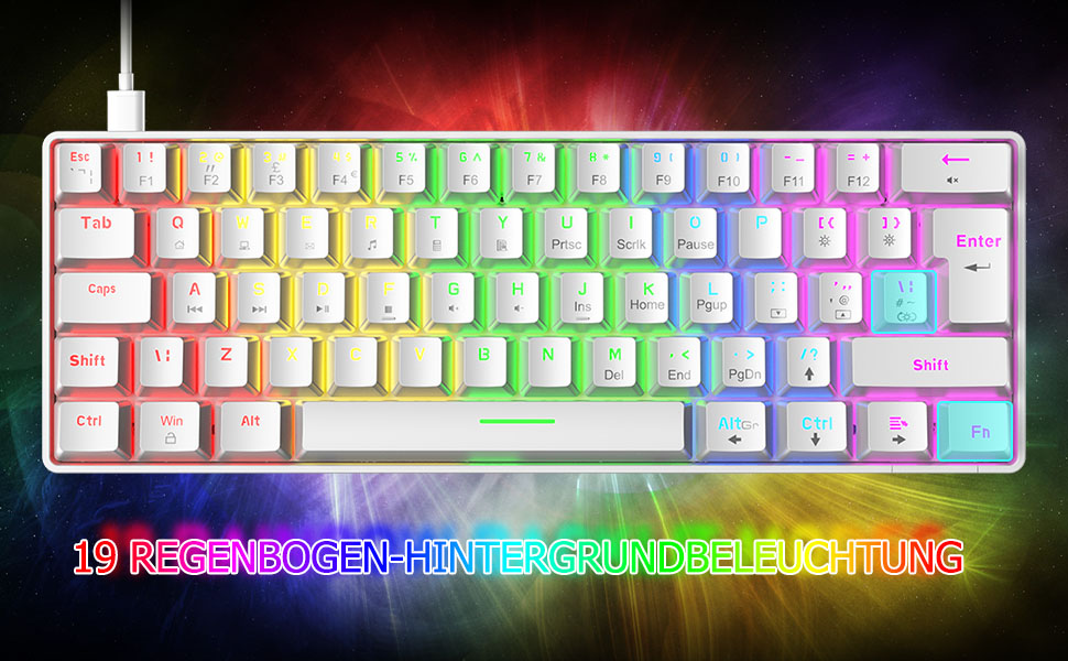 Ігрова клавіатура та миша UK-Layout з підсвічуванням RGB, 62 клавіші, механічна, 6400 DPI (чорний/червоний або білий/синій перемикач)