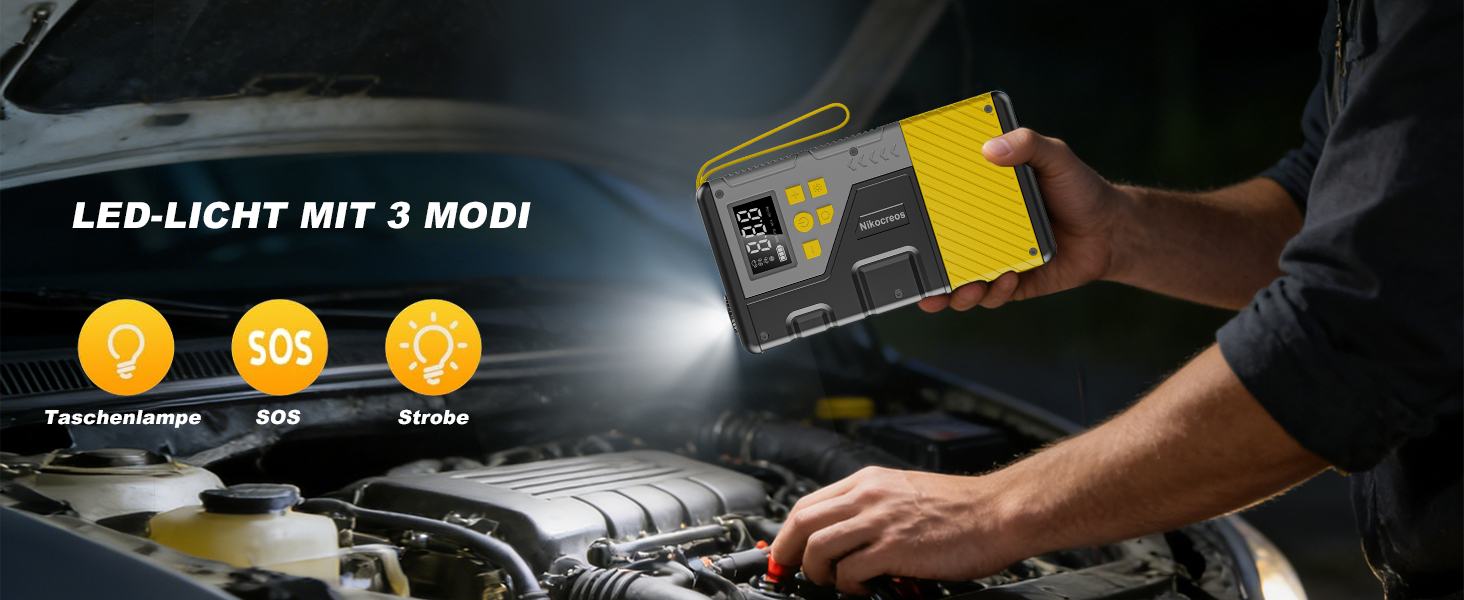 Powerbank для прикурювання з компресором 3000A 150PSI, LCD-дисплей, LED-ліхтарик (Жовтий)