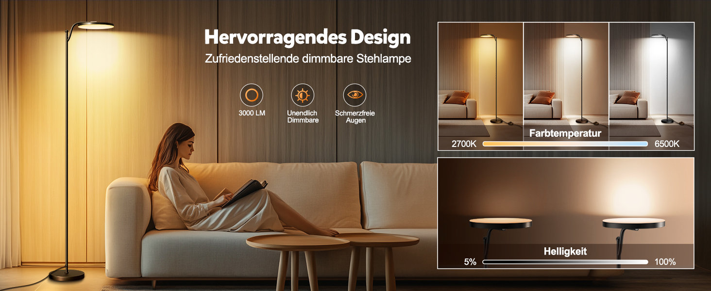 LED-стельовий світильник HANDSONIC 32W, 183 см, 3000 люмен, диммування, пам'ять, 2700K-6500K, таймер, пульт, для спальні, офісу, чорний