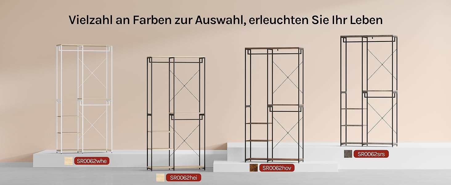 Вільна вішалка для одягу WOLTU з полицею, для спальні/коридору, стабільна, з дерева та металу, білий + світлий дуб