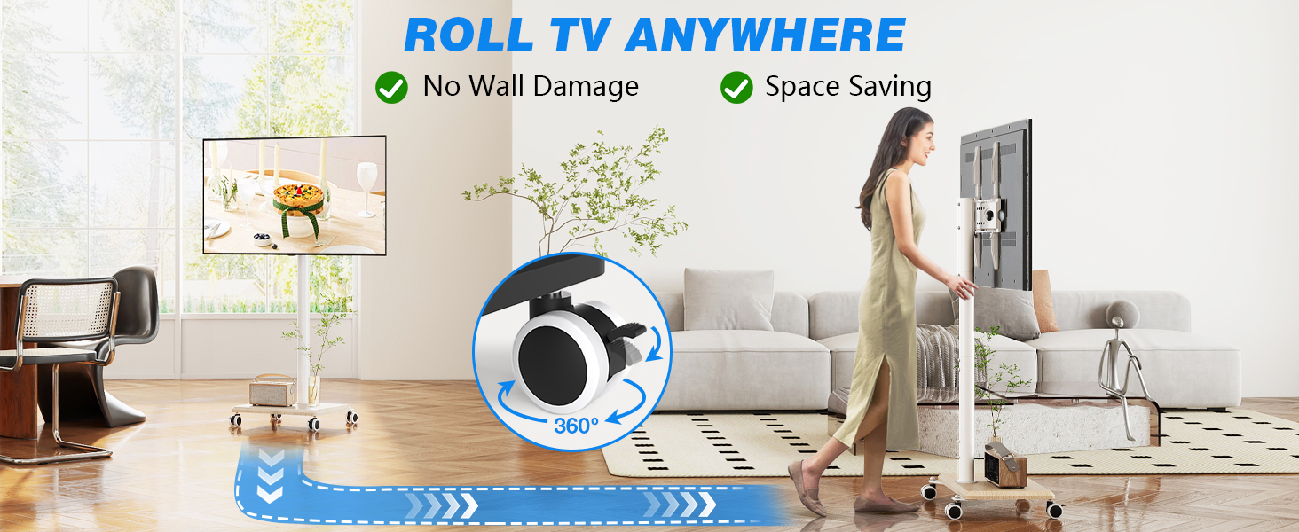 Підставка для телевізора мобільна на коліщатках з поличкою, 27-60 дюймів, до 40 кг, VESA 400x400, бежевий