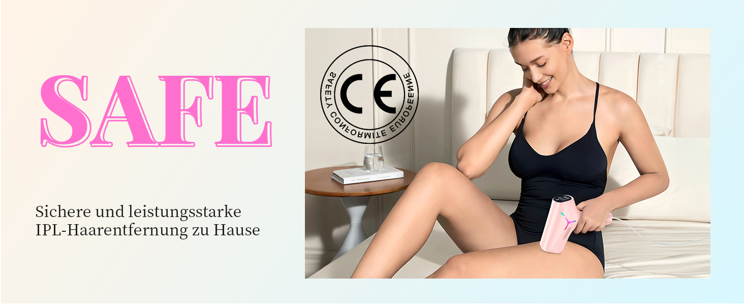 Пристрій для епіляції IPL Haarlosy - безболісна епіляція лазером, для дому, 9 рівнів, захист шкіри, для жінок та чоловіків, для обличчя, бікіні, тіла, білий (рожевий)
