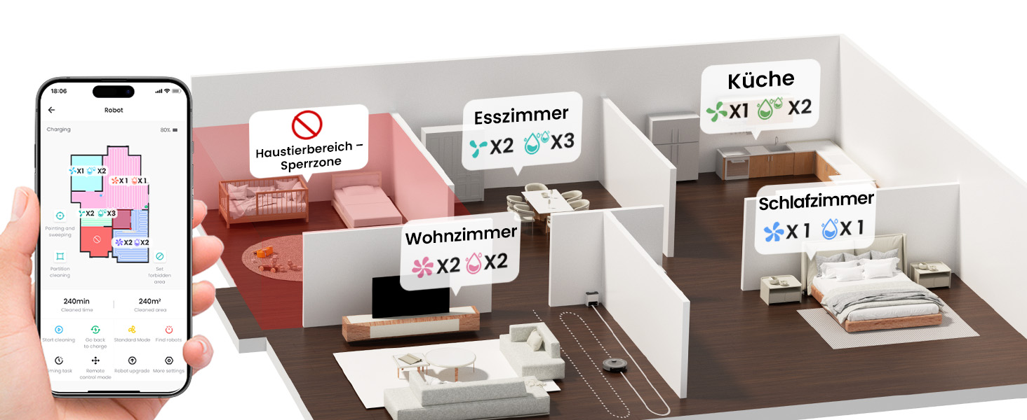 Робот-пилосос LEFANT M1: Мапірування, вологе прибирання, No-Go зони, 5500Pa, керування через додаток/Alexa, білий