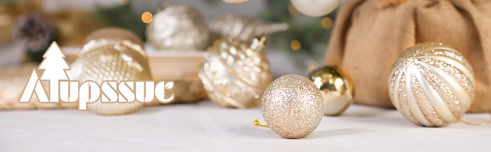 Набір прикрас на ялинку Alupssuc 80 шт. з різних форм, з гачками, для свят, вечірок та весіль, безпечний пластик, колір шампань-золото