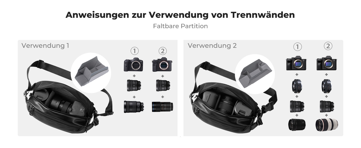 Рюкзак для камери K&F Concept, сумка через плече, фотосумка, чорний (M)