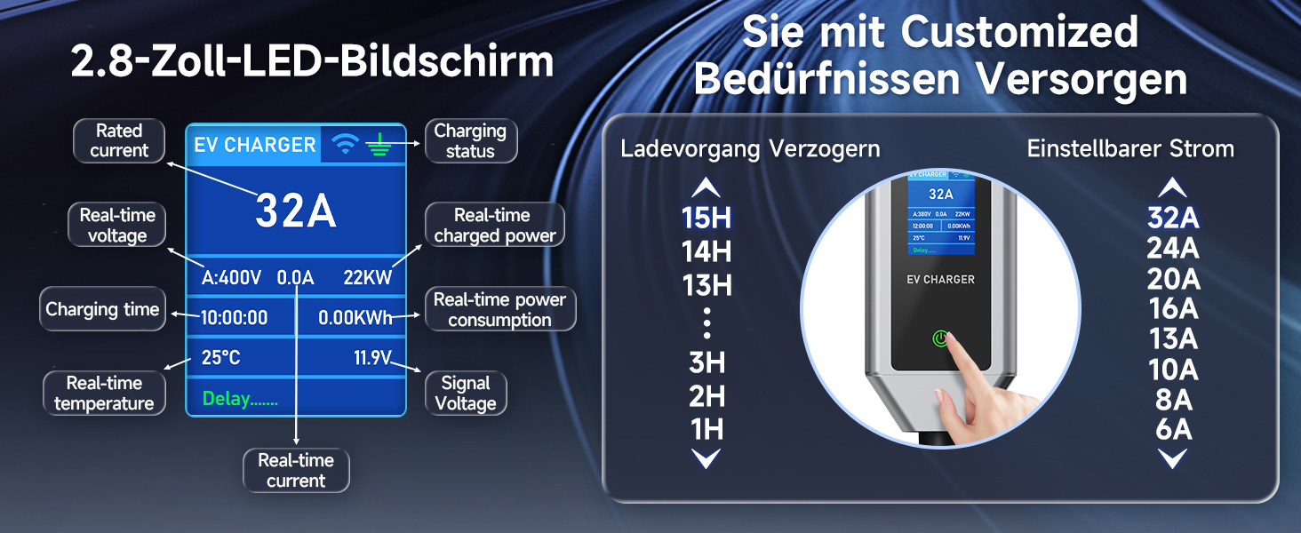 Кабель для зарядки електромобіля Type 2 Schuko 3.68kW 6м, 16A, з цифровим дисплеєм та таймером
