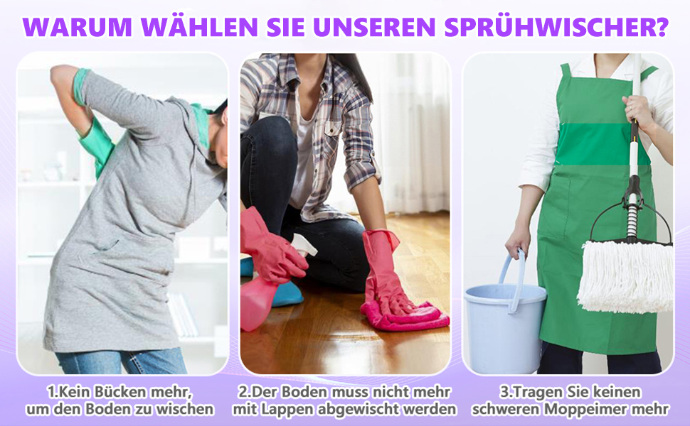 Швабра з розпилювачем, швабра для підлоги з розпилювачем, набір швабр з 3 змінними мікрофібровими накладками, підходить для одноразових накладок, біла швабра з резервуаром для води