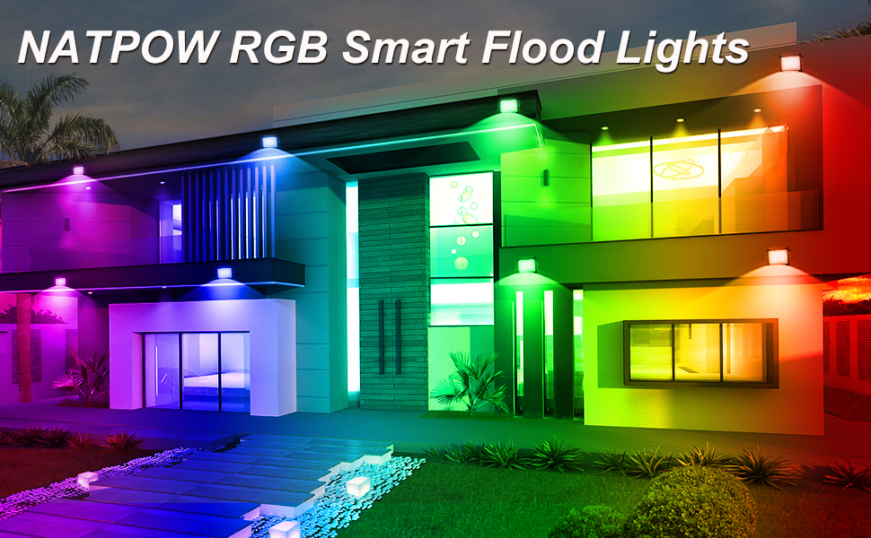 Світлодіодний прожектор для вулиці 100Вт, RGB, з пультом та Bluetooth-додатком, IP66, водонепроникний, для саду та двору, 2 шт.
