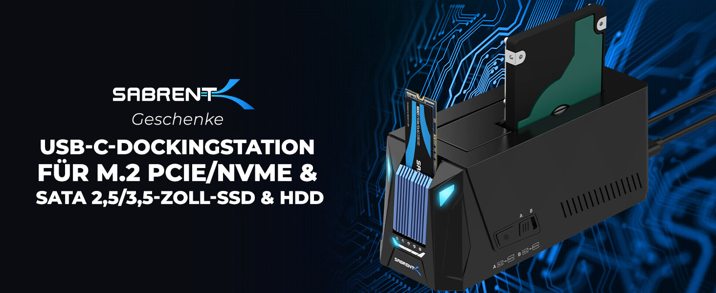 Док-станція Sabrent для 2 HDD/SSD SATA з USB-C, 2.5/3.5 дюймів, 5Gbps, підтримка клонування дисків, без інструментів