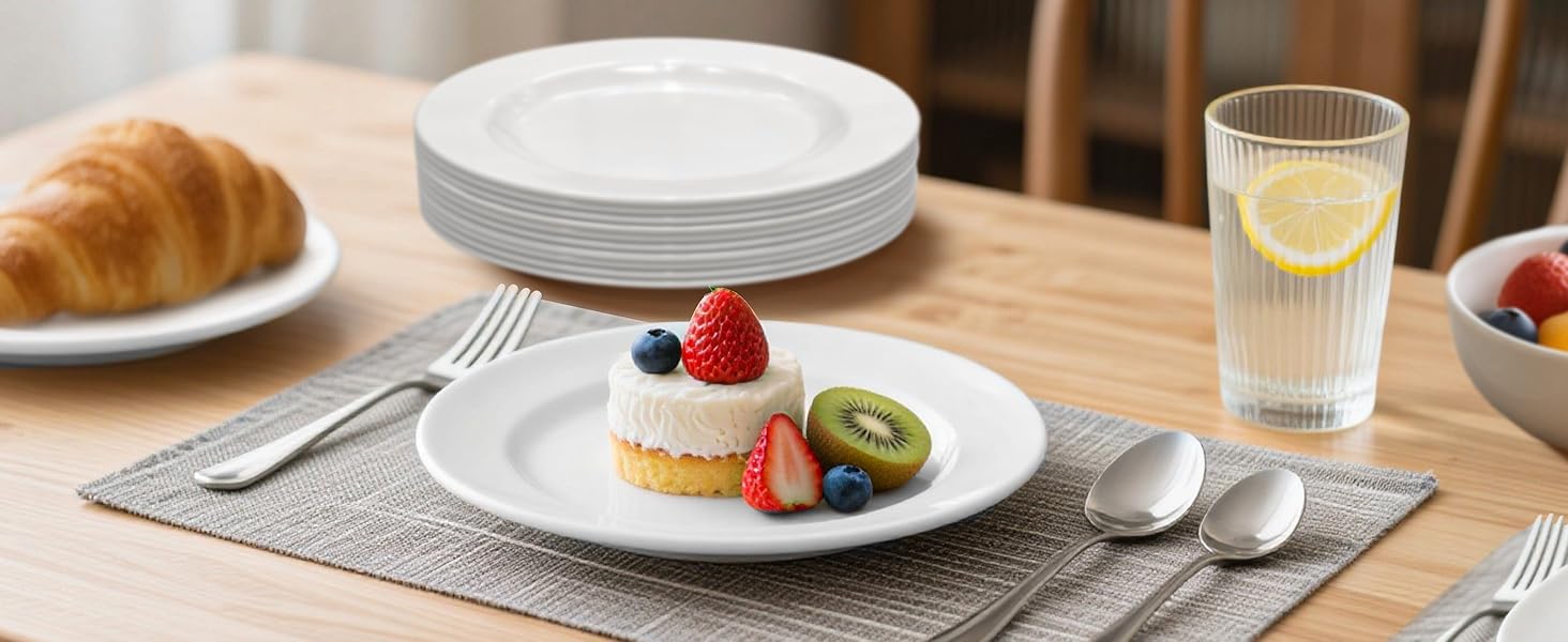 Набір посуду 12 шт. – 36 предметів, міцний, легкий, з мисками для каші 26 oz, десертними та обідніми тарілками 10,5 дюймів, придатний для миття в посудомийній машині, багаторазовий, подарунок для дому, для щоденного використання, посуд білий