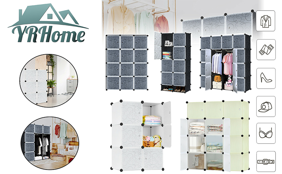 Модульна шафа-гардероб YRHome з дверцятами, 10 коробів, органайзер для одягу, DIY стелаж для зберігання