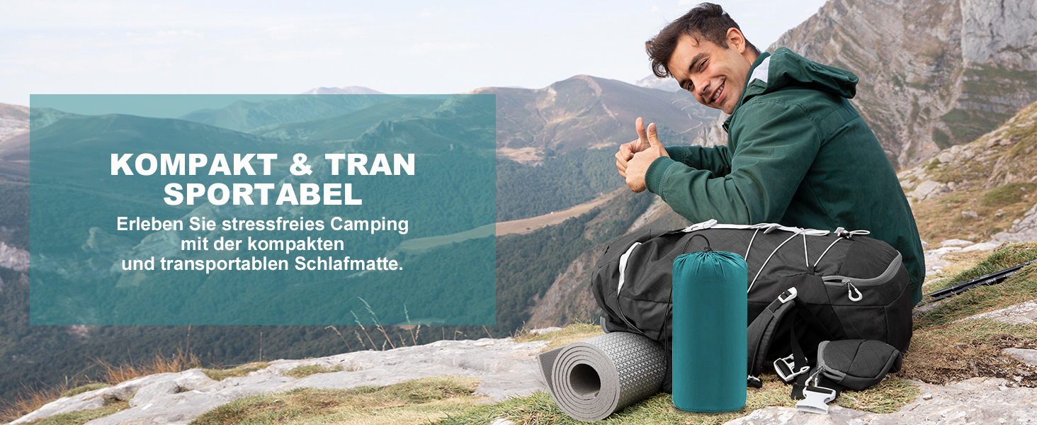 SHANNA Self-Inflating Camping Air Mattress - Extra Thick 12cm Ultralight Sleeping Pad with Pillow - Foldable Thermo Mat for Hiking, Tent & Travel - Peacock Blue