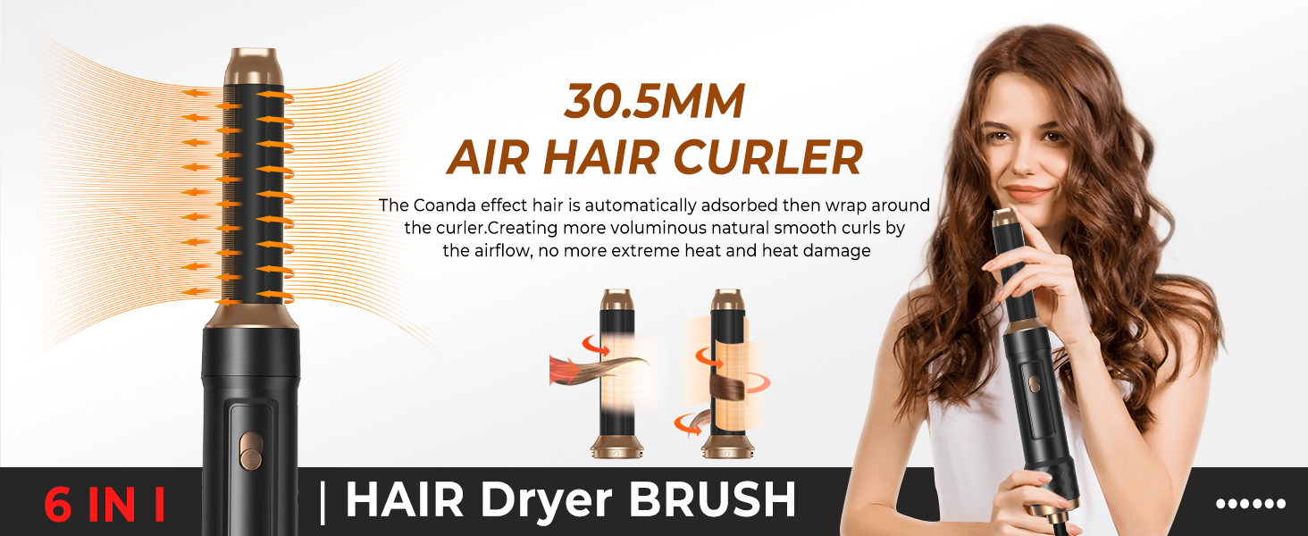 Набір для укладки волосся Pro Hairstyler 6 в 1: фен-щітка, стайлер, іонізація, 1000W, чорно-золотий