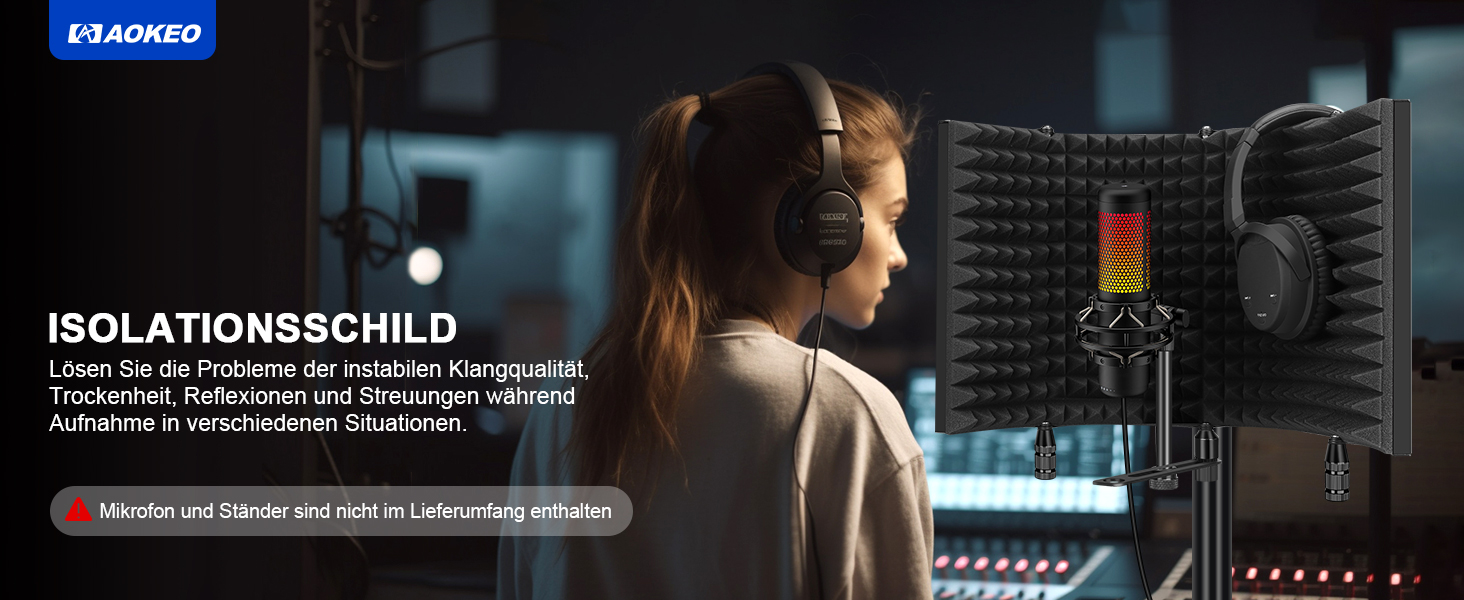 Акустичний ізоляційний екран для мікрофона AOKEO AO-504, поп-фільтр та звукопоглинаючий щит (регульований)