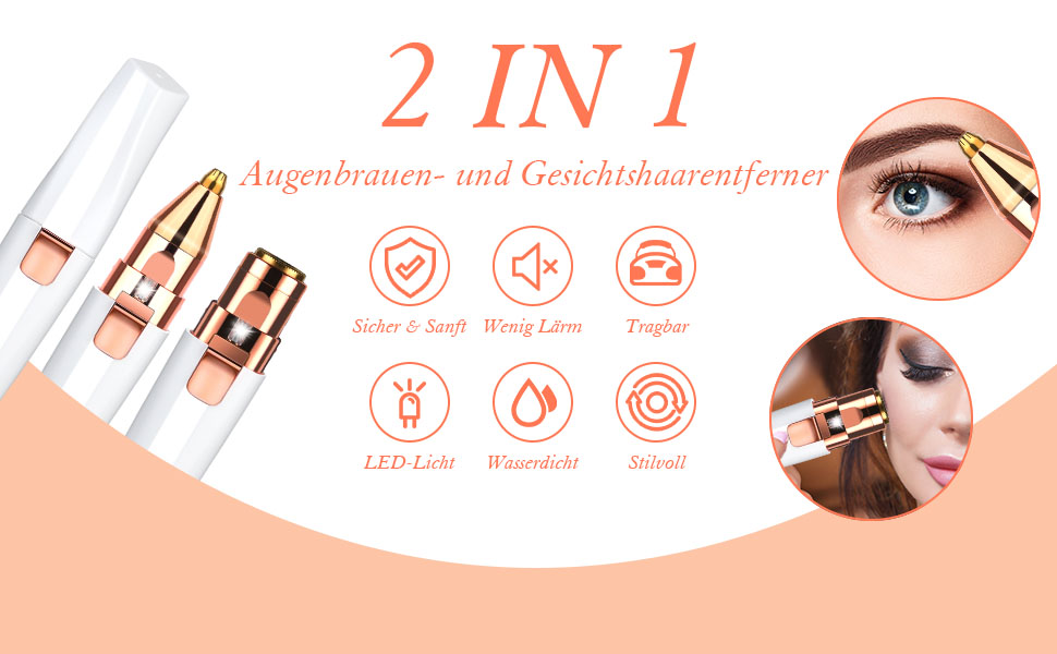 Електричний тример для видалення волосся URAQT 2-в-1: для обличчя, тіла, брів, губ та підборіддя. Вбудоване LED-підсвічування.