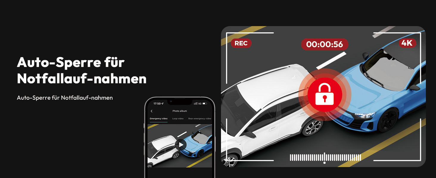 Відеореєстратор BOTSLAB Dashcam Auto з GPS, 4K, Dual, WiFi, ADAS, Нічне бачення, 64GB SD, 2.45' IPS, 24/7, Loop, WDR, 170°