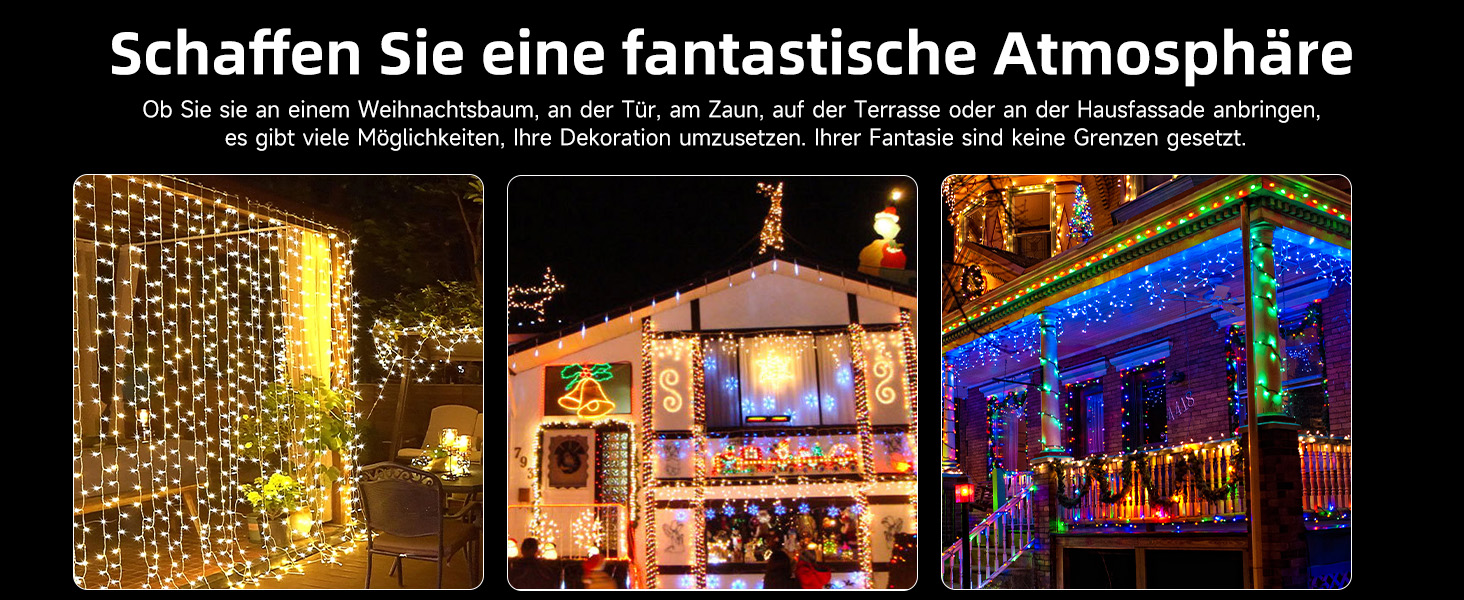 WOWDSGN Льохотна гірлянда для зовнішнього використання 20м, 2-в-1 LED гірлянда (Тепле біле & Класичне кольорове), сертифікований штекер GS, 11 режимів, пульт дистанційного керування та таймер, IP44 вологостійка різдвяна прикраса для саду, балкону, тепле біле/кольорове світло (зміна кольору) 20м 200LED