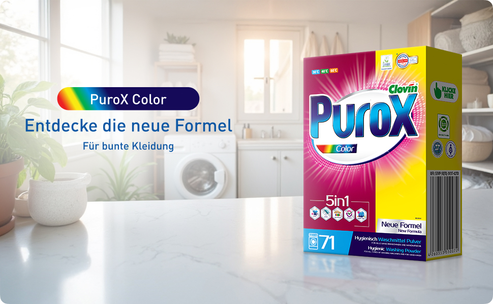 Пральний порошок PUROX для всіх видів текстилю та кольорових речей, 5 кг (71 прання)