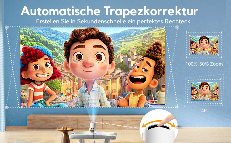 Розумний проєктор AKIYO O2 з підтримкою 1080P, Android 11, WiFi 6, Bluetooth 5.4 та автотрапецеїдною корекцією. Підтримка HDMI, USB, Smartphone, Laptop, PS5. Поворотний на 180°