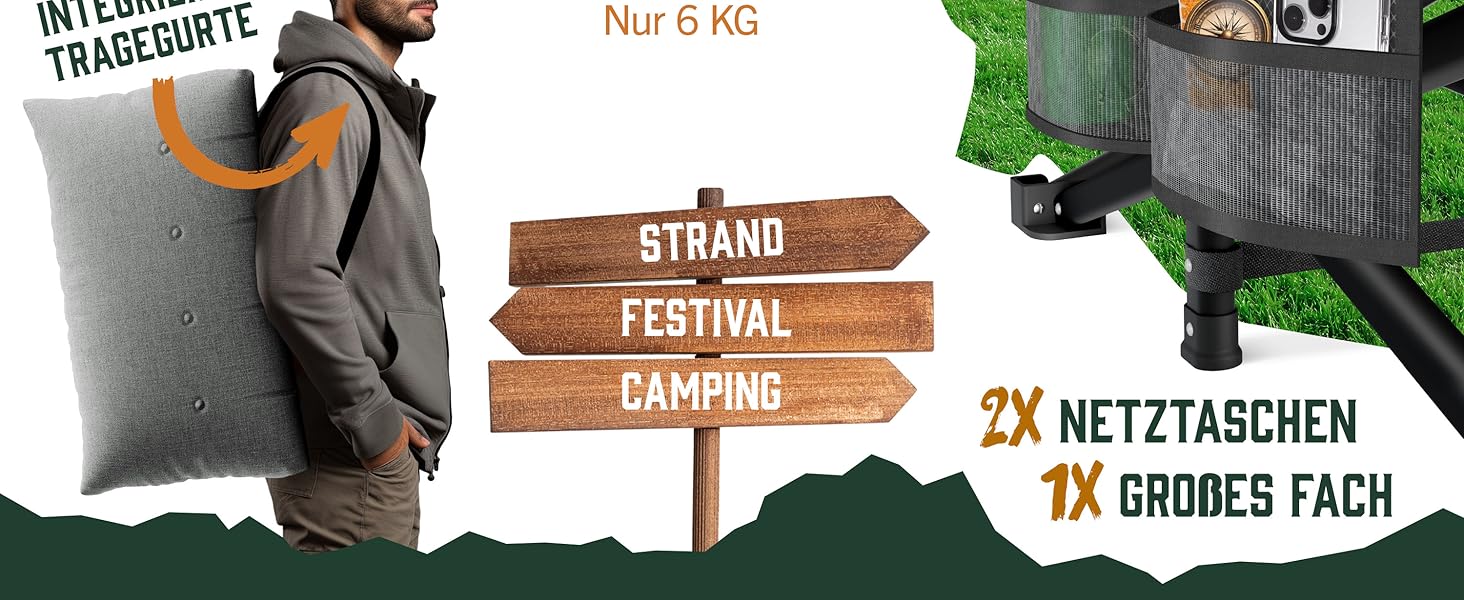 Ліжко кемпінгове розкладне ELONEO NEU Преміум сіре до 200 кг з сумкою для транспортування та бічними кишенями