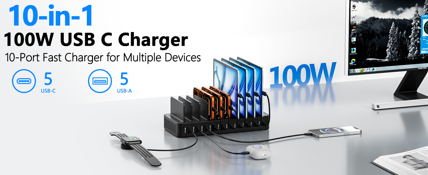 USB зарядний пристрій на 20 портів: Інтелектуальна станція для зарядки iPhone, Samsung, Google та інших пристроїв | Мережевий адаптер