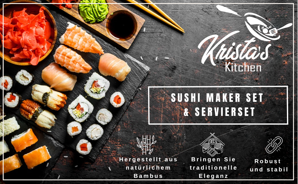 Набір для приготування суші 11 предметів: бамбуковий набір для суші з килимком для ролу, сервірувальним набором для початківців. 2 килимки, 5 пар паличок для їжі з сумкою, ложка для рису, роздільник, сервірувальний піднос, трійний соусник та електронна книга.