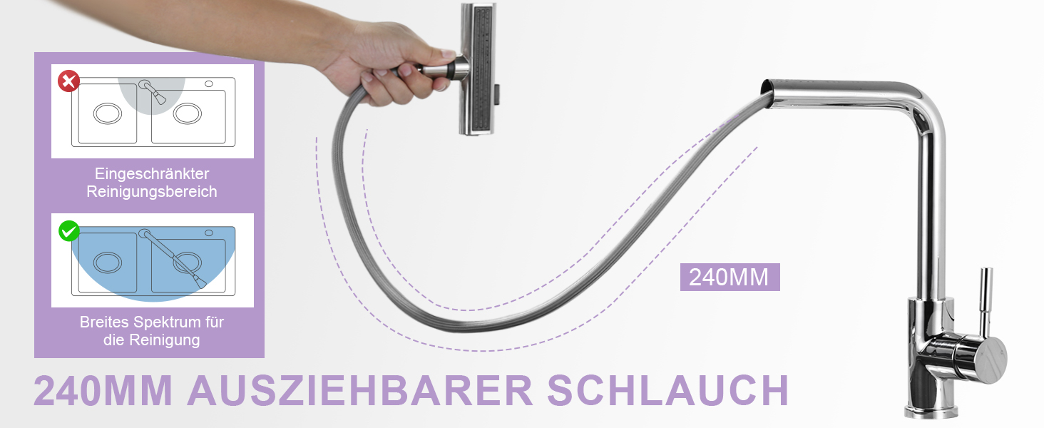 Кран кухонний iVIGA висувний з дощу, водоспад, 360° поворот, мікшер, брашований нікель