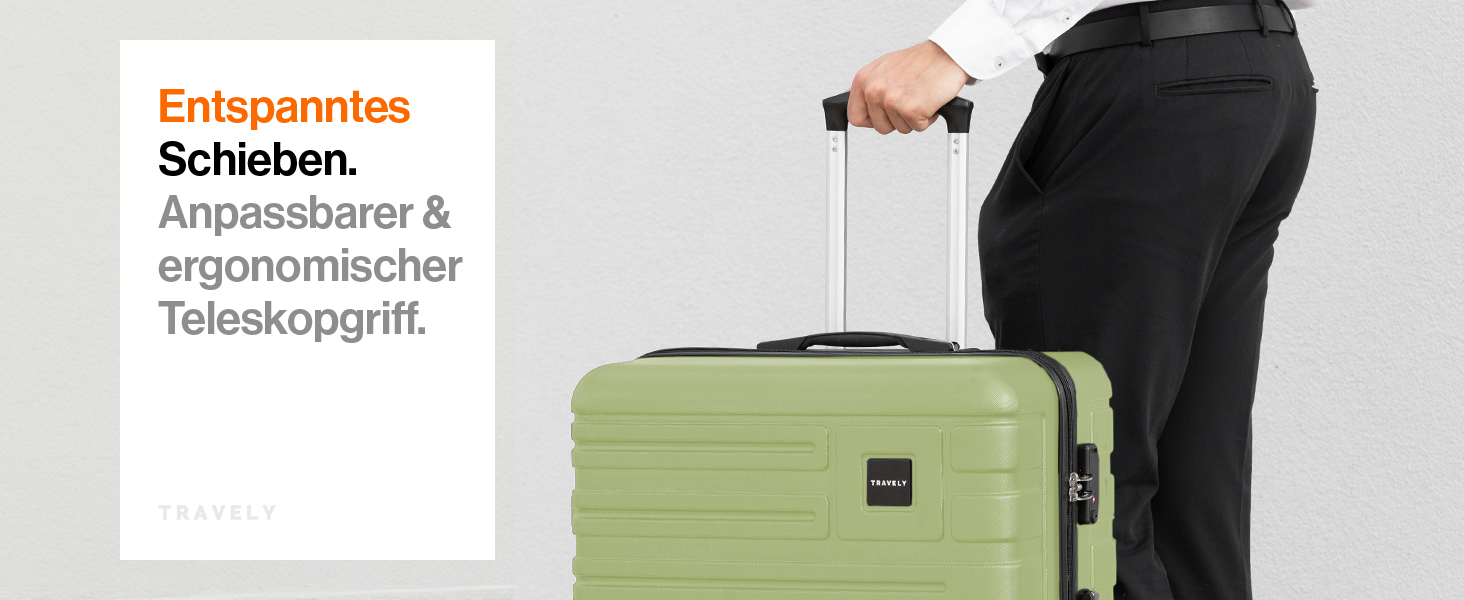 Чемодан Travely з полікарбонату, 67 см, 60 л - міцний валіза з TSA замком, зручні колеса, колір: туманно-зелений