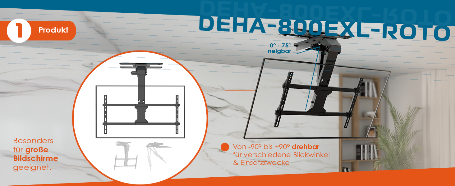 Xantron DEHA-600E Electric Tilting and Swivel TV Ceiling Mount - 32-75 Inch, Voice Control Remote Included