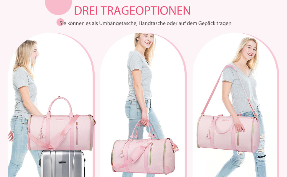 Сумка-трансформер для подорожей 50 л, 2-в-1 з водонепроникним відділенням для взуття та системою проти зминання – для жінок та чоловіків, ідеальна для ділових поїздок та відпочинку (Рожева)