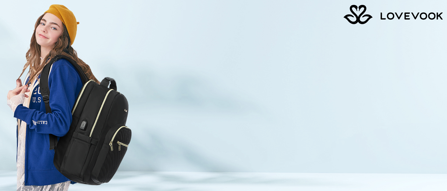 LOVEVOOK Рюкзак для жінок, великий, 15.6 дюймів, сумка для ноутбука, водонепроникний, шкільний рюкзак, чорний, елегантний, для роботи, школи, університету, подорожей, 15.6' (15.6', Taro-gray)
