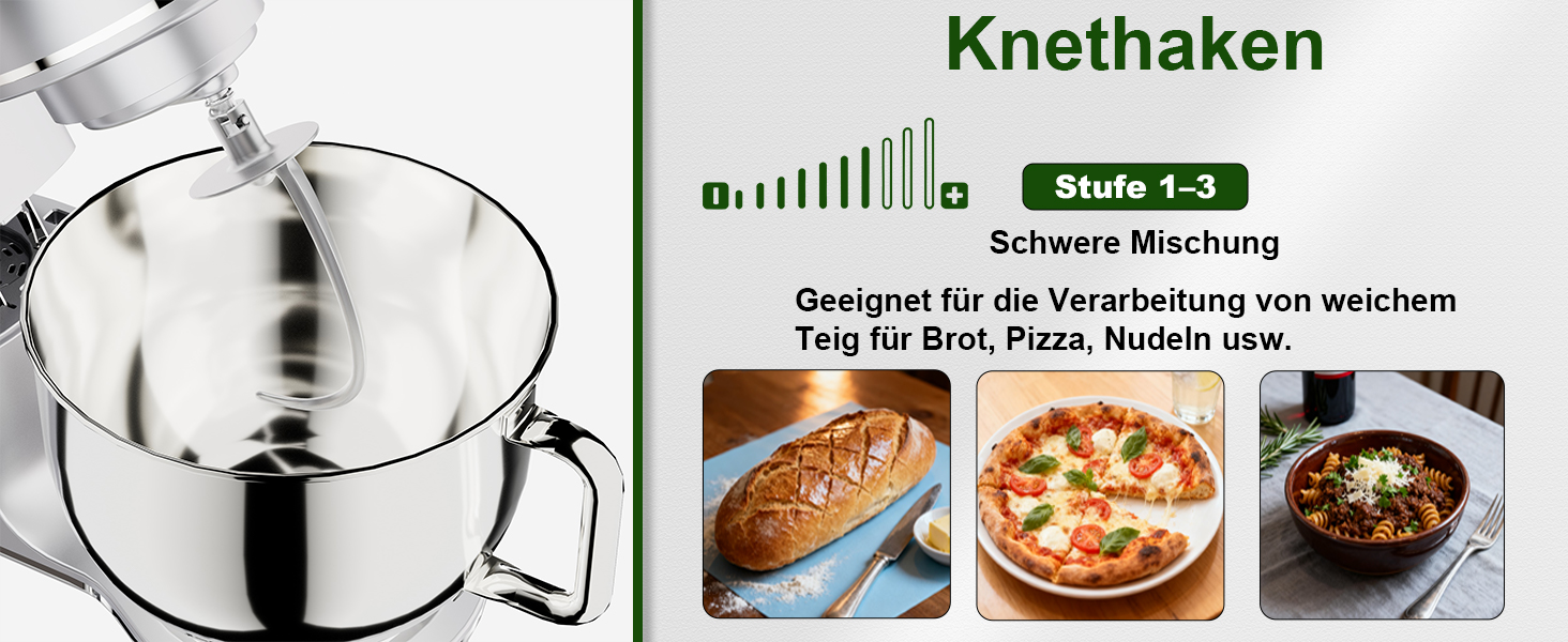 Кухонна машина Camic 2000W: планетарний міксер з чашею з нержавіючої сталі 7л, 10 швидкостями, набором насадок та захистом від бризок, сріблястий