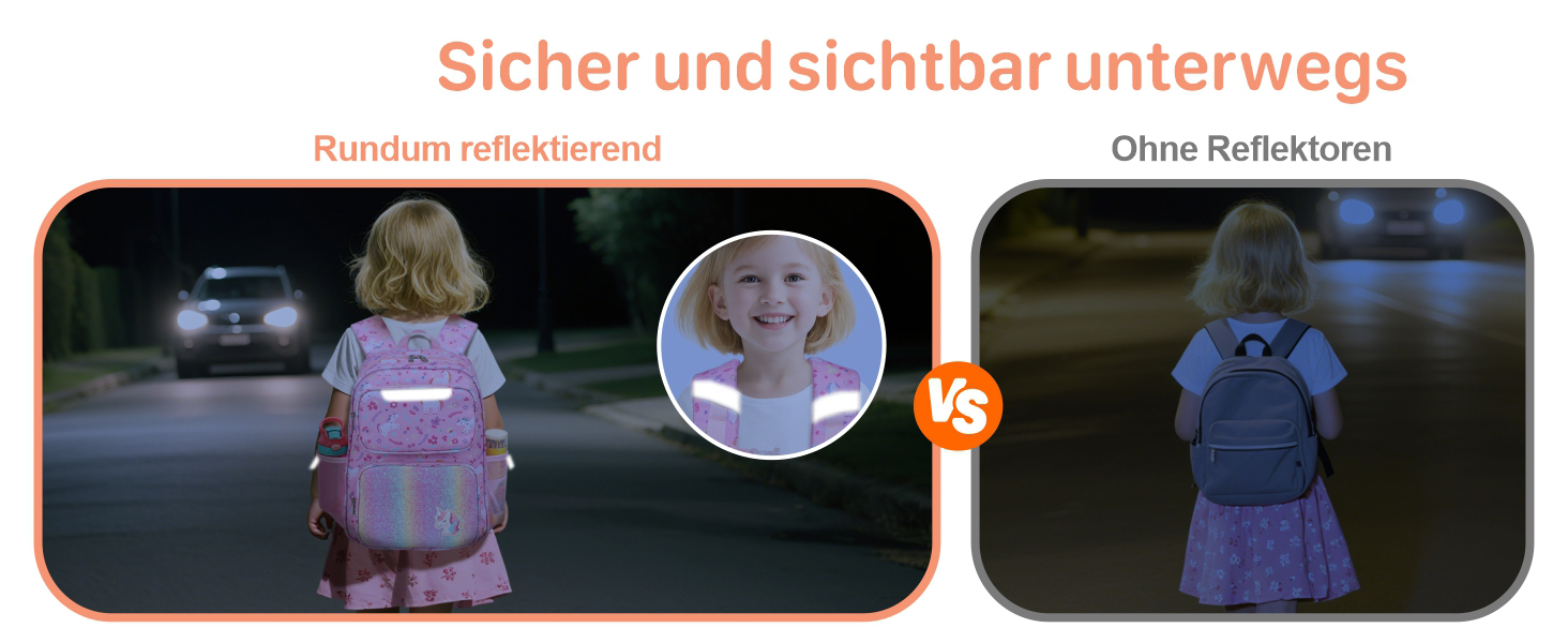 Дитячий рюкзак Bagseri Kinderrucksack для дівчаток 15L, легкий рюкзак для школи та 1-2 класу, з нагрудним ременем та ізотермічним відділенням, сумісний з DIN A4, з світловідбиваючими елементами, Deep Purple Einhorn