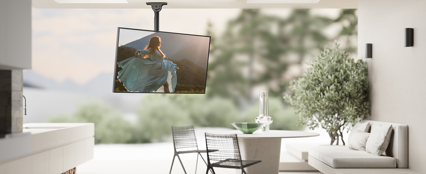Adjustable TV Ceiling Mount for LED, LCD, OLED, and Plasma TVs - 26-65 Inch, 50kg Capacity, 400x400mm VESA, Black (AX11TB01)