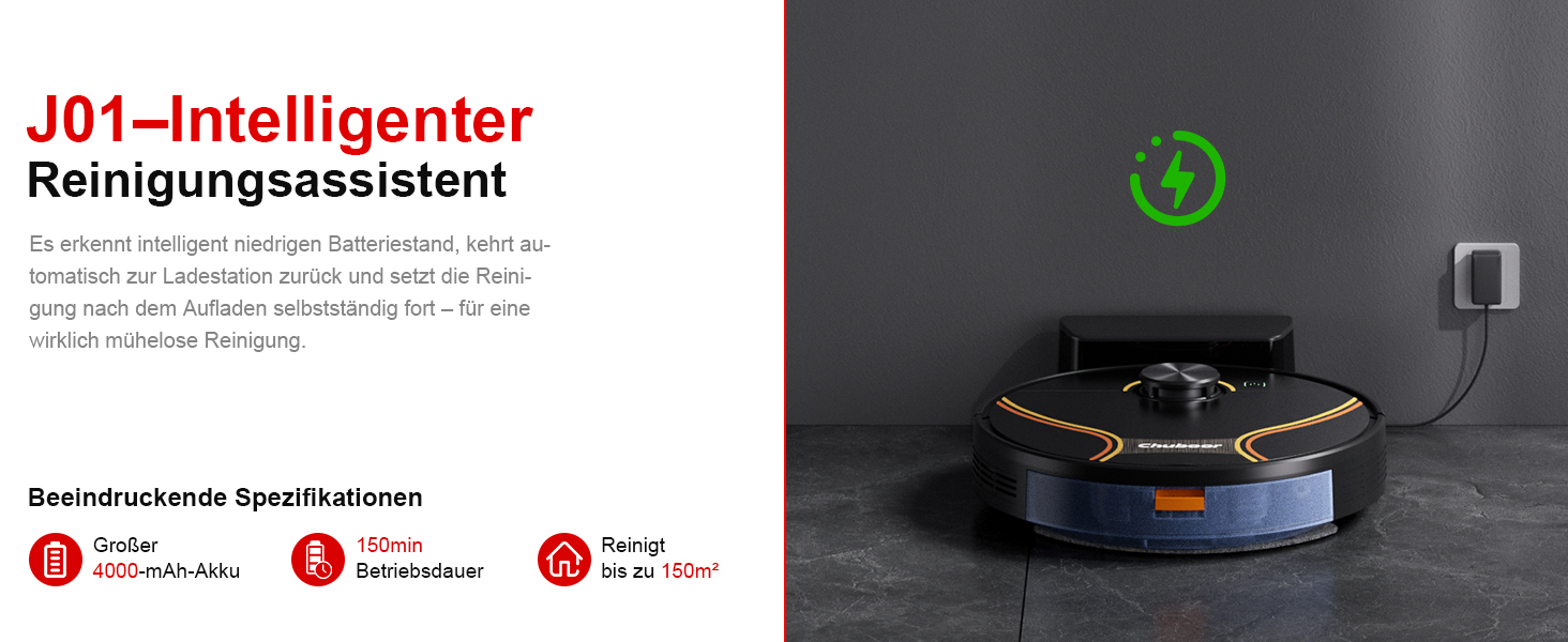 Робот-пилосос Chuboor з функцією миття 3 в 1, 6500Pa, LiDAR навігація, керування через додаток/WiFi/Alexa, автозарядка, 150 хв роботи, для шерсті тварин, килимів та твердих підлог, чорний