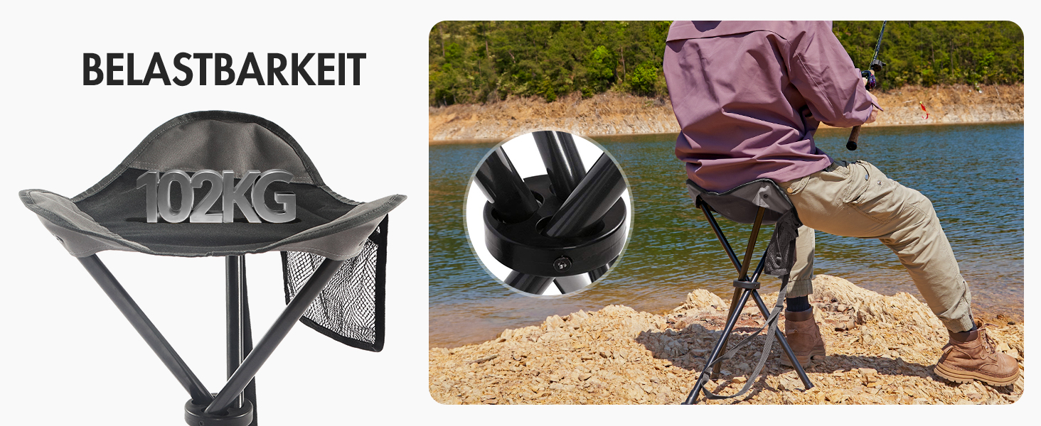 Складний туристичний стільчик з кишенею для риболовлі, кемпінгу та пікніків. Чорний, 53.3 см, до 102 кг.