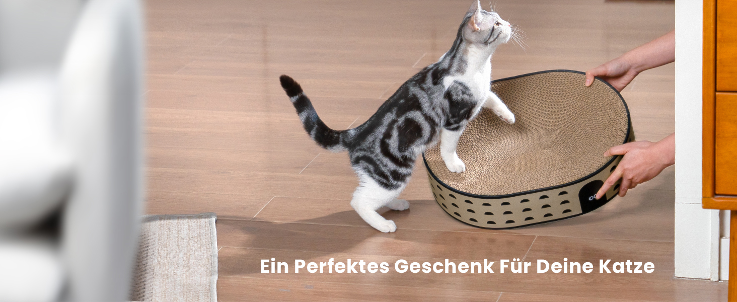 Кігтеточки для котів Conlun 2 в 1: овальні кігтеточки-ліжка, з мискою, з гофрокартону (43x33x10 см)