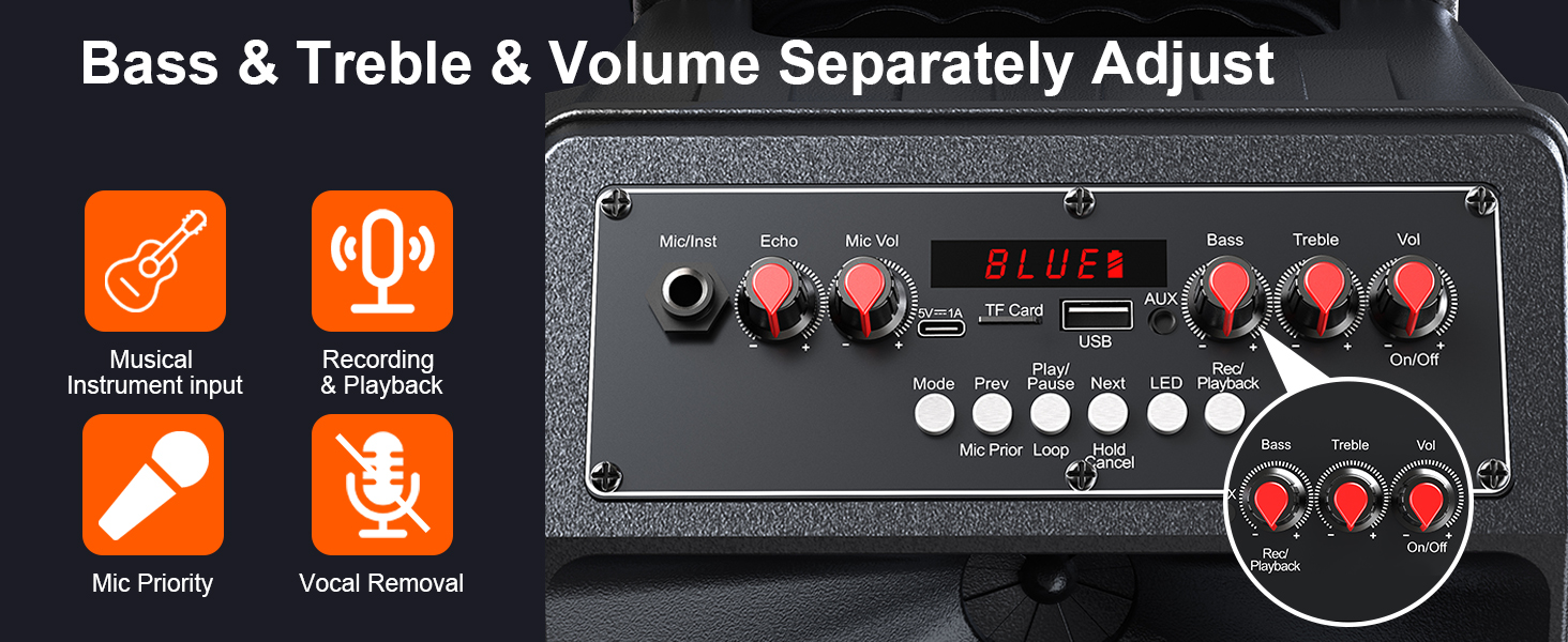 Караоке-машина з 2 бездротовими мікрофонами, коліщатками та ручкою-телескопом - портативна Bluetooth-система з акумулятором 8800mAh, PA-система з підсвічуванням, регулюванням басів/високих частот/ефектом ехо для вечірок, для дому A5