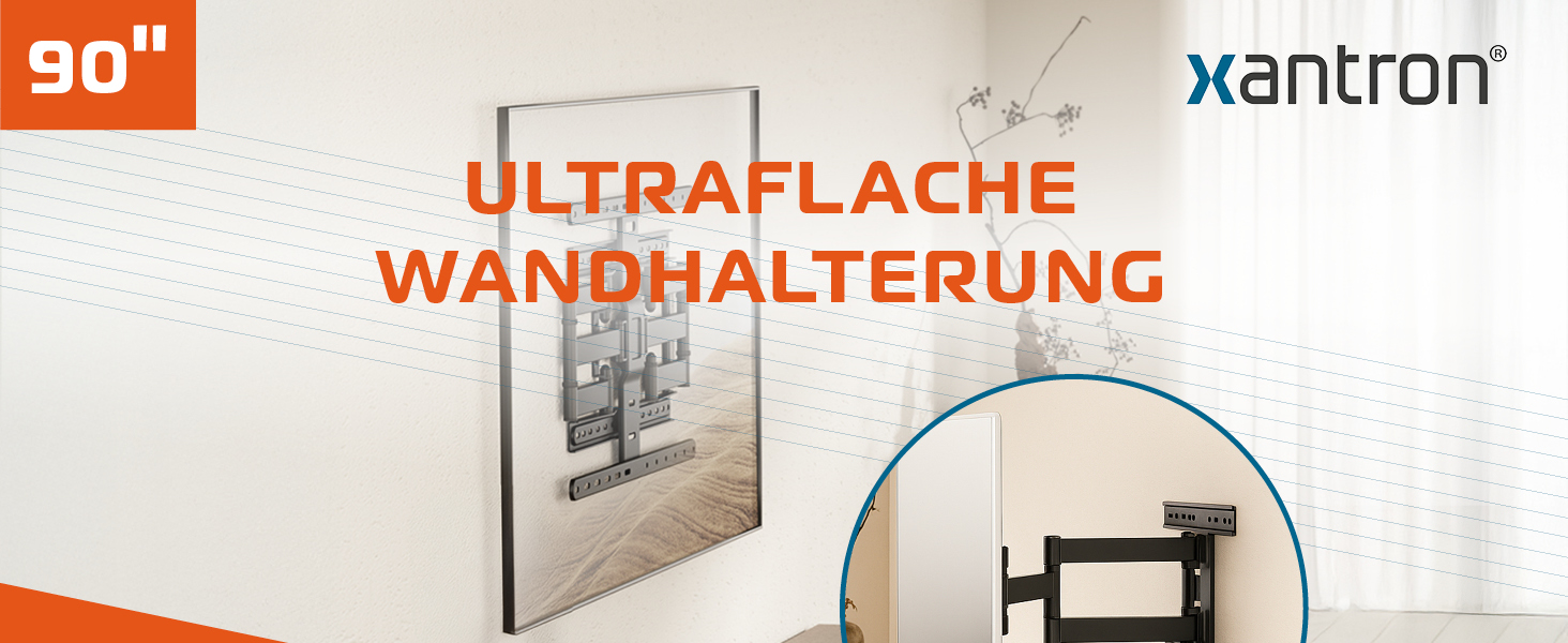 Настінний кріплення для телевізора Xantron Slim Fit, поворотний, з аксесуарами - відстань від стіни 27 мм, 43-90 дюймів, VESA до 600x400, до 75 кг - SLIMLINE-466US