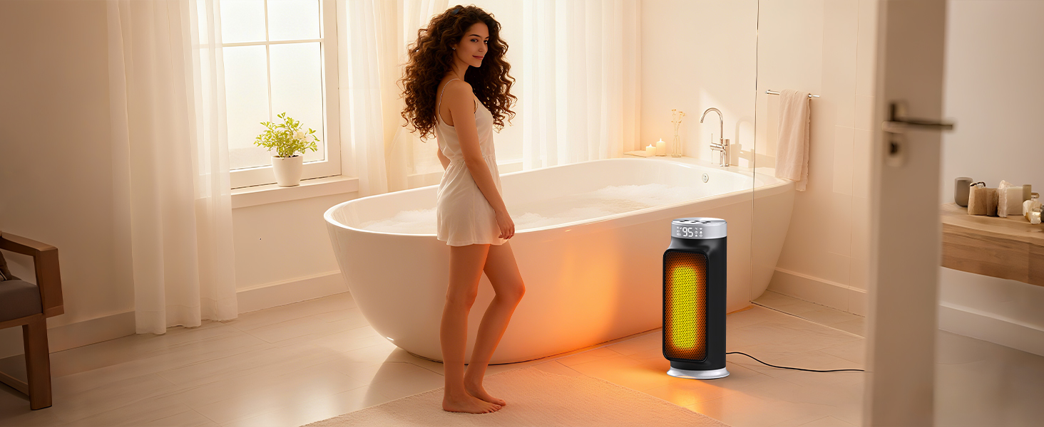 Розумний обігрівач з функцією охолодження, 1800W, WiFi, керування через додаток/Alexa/Google Assistant, для дому, офісу, спальні, чорний