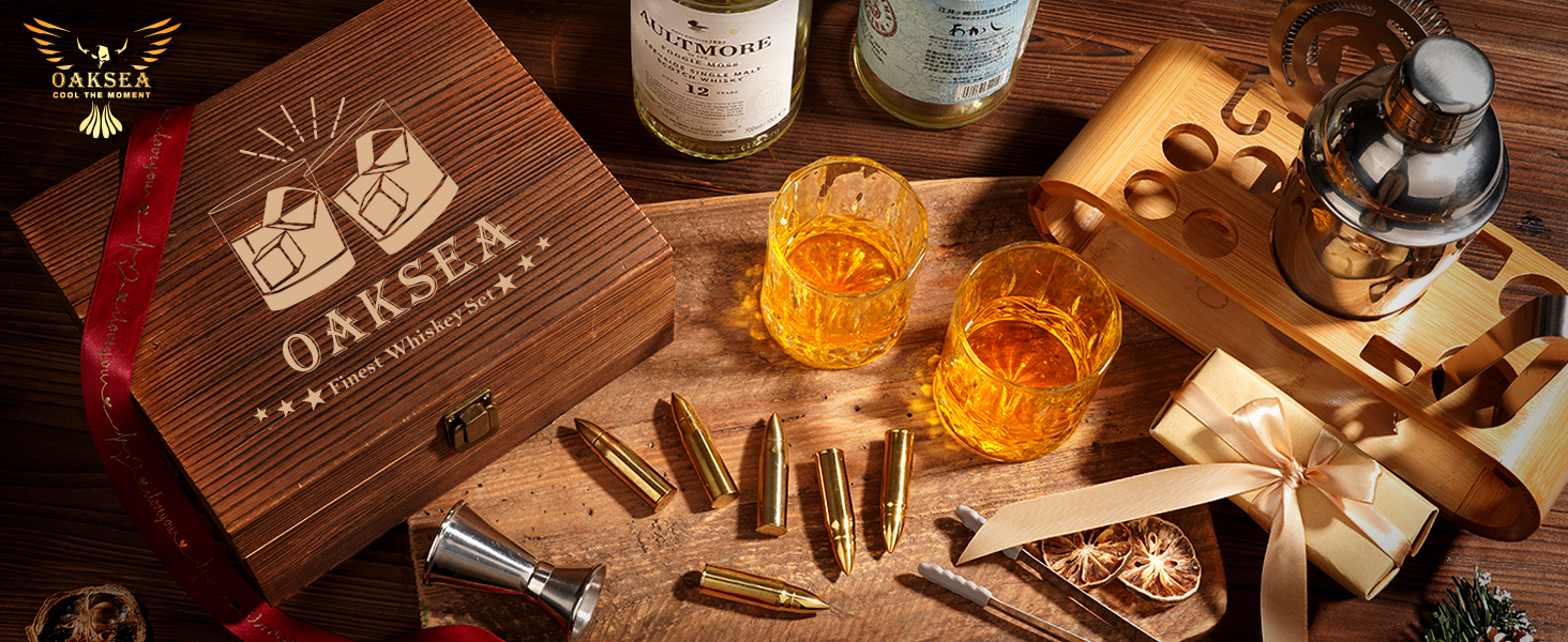 Набір віскі з 2 склянками та 6 камінцями для віскі, подарунок для чоловіків, камінці багаторазового використання, брендовий подарунок