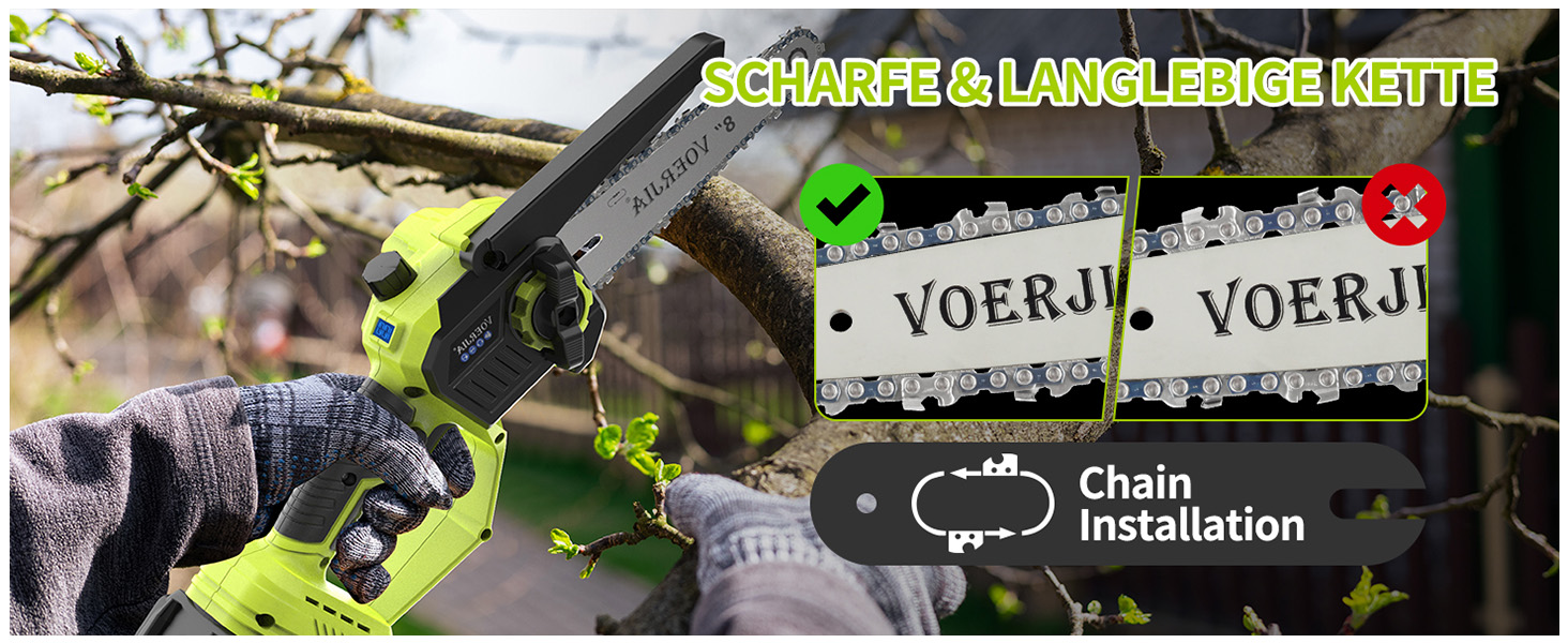 Акумуляторна висоторіз Kettensäge 2-в-1, 6/8 футів, телескопічна штанга, 2x4.0Ah акумулятор, автоматичне змащення, швидка заміна насадок, для обрізки дерев у саду