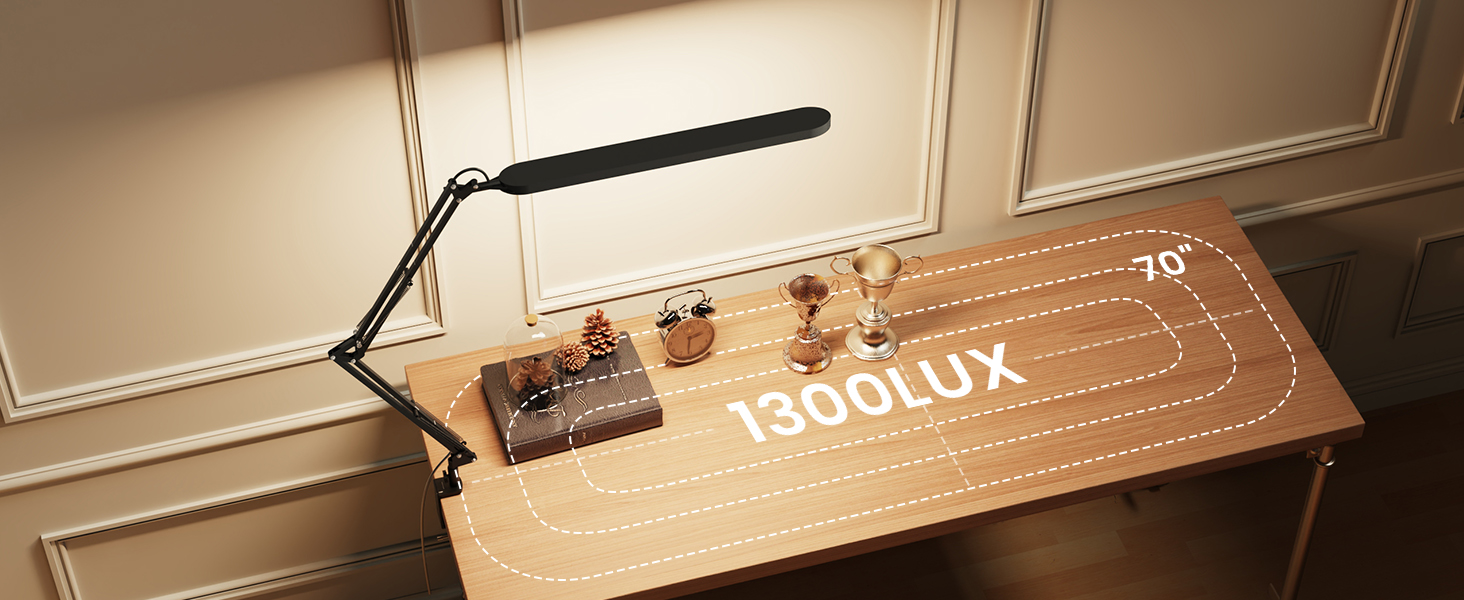 SKYLEO LED Desk Lamp with Adjustable Gooseneck - 80cm Height, 5 Color Modes, 11 Brightness Levels, Timer & Memory Function, 12W, Black - Clamp-On Design