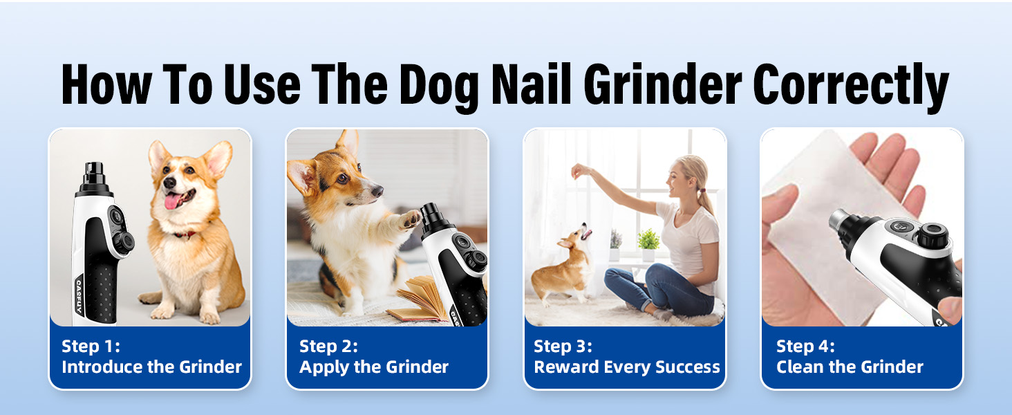 Шліфувальник кігтів для собак Casfuy Smarter Krallenschleifer 6-ступінчатий – 50% потужніший, з 2 LED-лампами, тихий, акумуляторний, для собак та котів великих, середніх та малих порід, білий