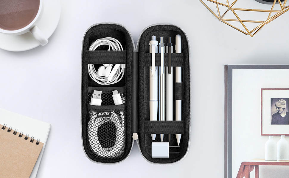 Чохол для Apple Pencil та інших стилусів, преміум шкіра, сірий, з відділенням для кабелю USB