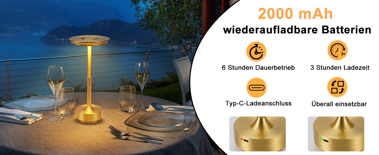 Настільна лампа бездротова LED з USB зарядкою, торшер для спальні, дитячої, вітальні, 2 шт. (Золото)