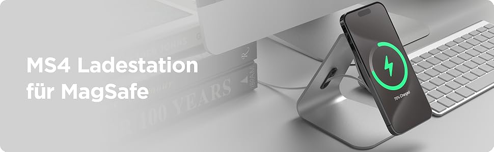 Підставка для зарядки MagSafe Elago MS4 з алюмінію, сумісна з iPhone 17/16/15/14/13/12, підтримка Standby (iOS 17) [Зарядний пристрій не входить] (Срібло)