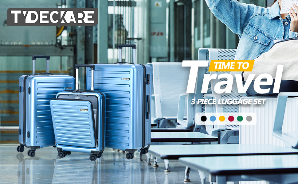 Набір валіз TydeCkare 20/28' (Економ-пакет): 20' ручна валіза з відділенням для ноутбука, 28' велика валіза 101л з ABS+PC корпусом, TSA-замок, Оранжевий (Електро-блакитний, L)